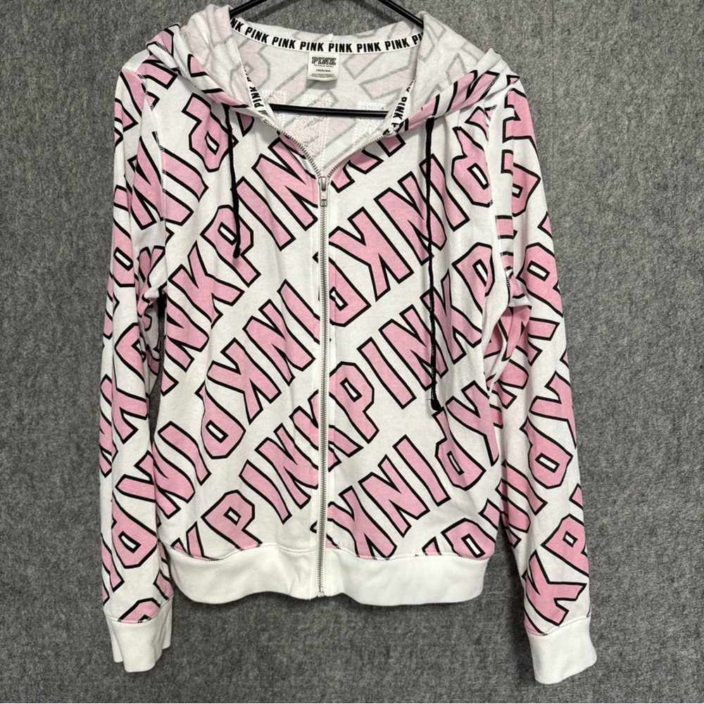 VICTORIA'S SECRET PINK GRAPHIC HOODIE FASHION SHOW FULL ZIP size L